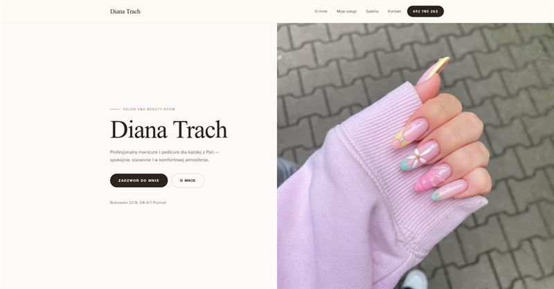 Strona internetowa salonu manicure Diana Trach w Poznaniu